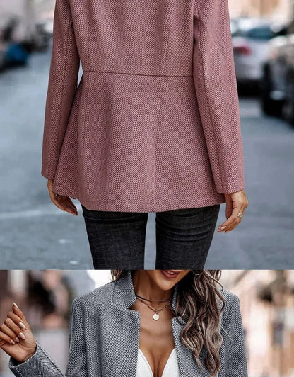 Commute Style Simple Design Woolen Suit Coat Pink Lapel Open Cardigan Short Length Polyester Fiber Women's Fashion Outerwear