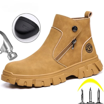 Steel Toe Work Boots side zipper anti-slip work shoes  Anti-Smash Anti Puncture industrial construction waterproof safety shoes