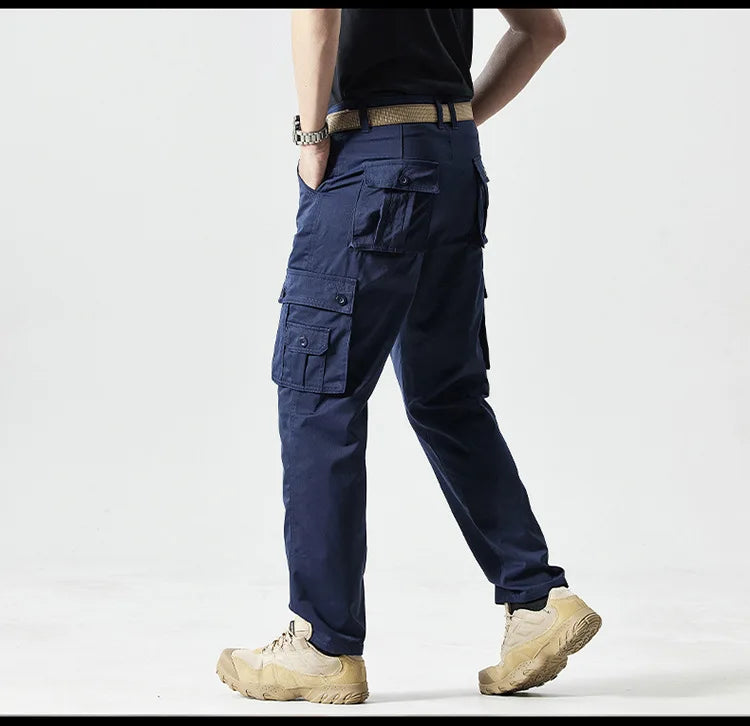 Autumn Work Pants Men Multi-pockets Cargo Trousers Casual Wear-resistant Workwear Spring Straight Pant Outdoor Hiking Trousers