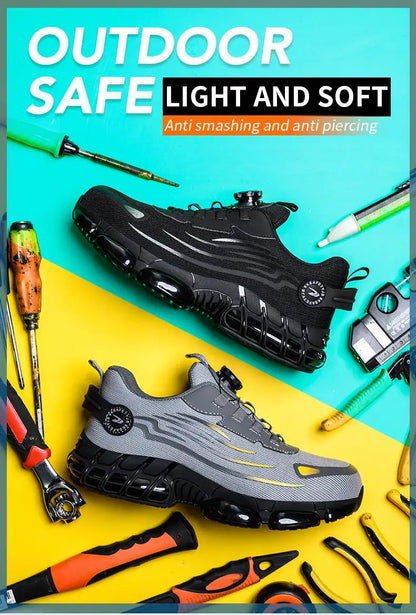 Rotary Button Safety Shoes Men Steel Toe Sneakers Puncture Proof Work Safety Boots Air Cushion Sport Work Shoes Anti-smash Boots