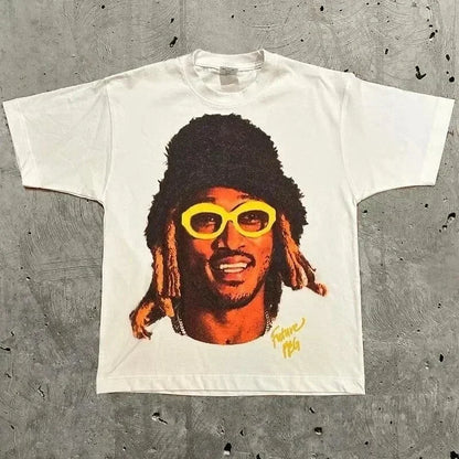 Retro Trend Portrait Print Short Sleeve T-Shirt Y2k Gothic Harajuku Men's T-Shirt Hip Hop Couple Casual Loose T Shirt Summer Top
