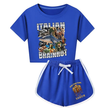 Italian Brainrot Meme Clothes Kids Cartoon Tung Sahur Pajama Sets Boys Long Sleeve Tops Legging 2pcs Set Girls Casual Sleepwear