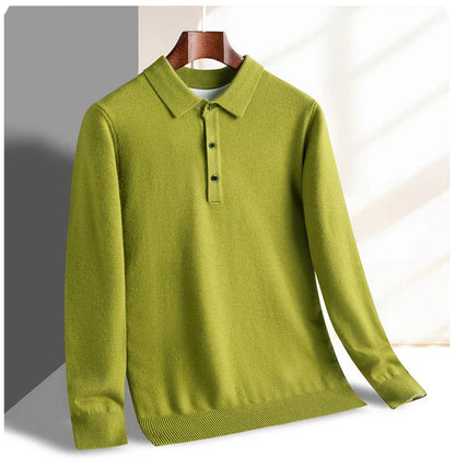 Fashion luxury knitted long sleeve polo shirt men's autumn new trend simple solid color soft skin friendly comfort lapel sweater