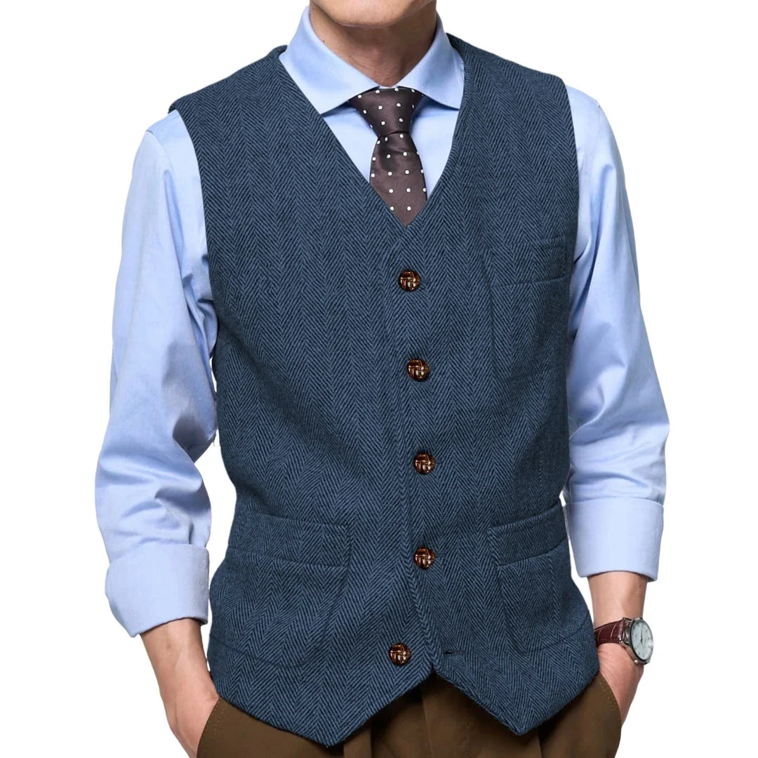 Men Vest Gray Herringbone Single Button With Pocket Waistcoat For Wedding Party Business Work Office Daily Casual Men Suit Vest