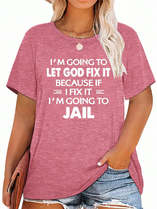 Large Size Women's Slogan Printed Round Neck Loose Short-Sleeved Casual T-Shirt, Suitable for Daily Commuting and Shopping