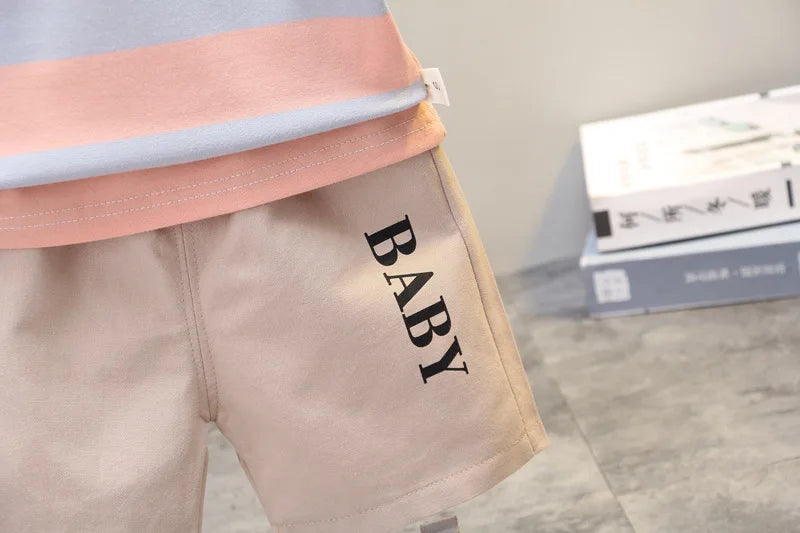 Summer Boys Clothes Children Cotton Strips Causal T Shirts Shorts 2Pcs/set Infant Outfit Kids Toddler Tracksuits 0-5 Years