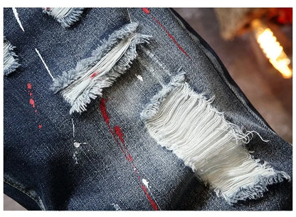 Vintage Short Jeans Men 2024 Summer New Ripped Hip Hop Graffiti Male Denim Shorts Streetwear Hole Knee Length Pants