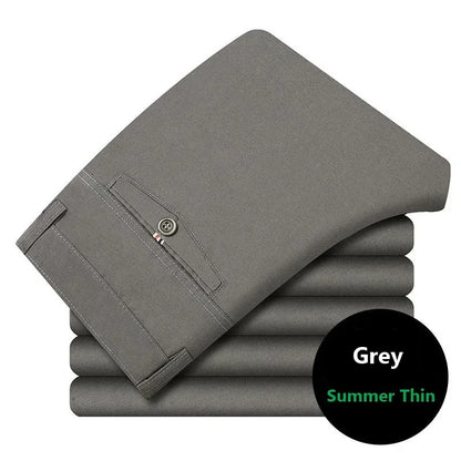 100% Cotton Spring Summer Middle-aged Cargo Trousers Men's Straight Slacks High Waists Thin Thick Breathable Male Suit Pants