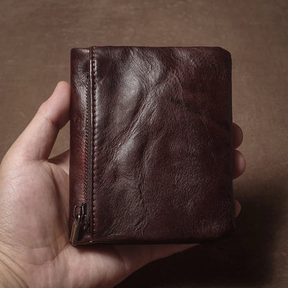 Vintage Genuine Leather Wallet For Men Women Zipper Coin Purse Driver License ID Card Holder Short Bifold Cowhide Purse