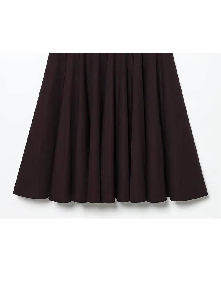 2026 Women Summer Fashion Solid Midi Dress Side Zipper Pleated Woman Ship-type Short Sleeved Stitching Holiday Party Dress