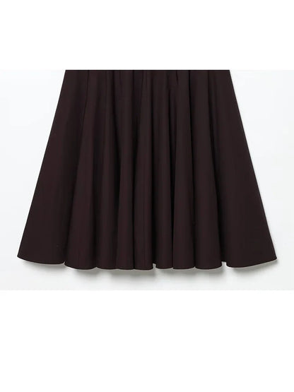 2026 Women Summer Fashion Solid Midi Dress Side Zipper Pleated Woman Ship-type Short Sleeved Stitching Holiday Party Dress