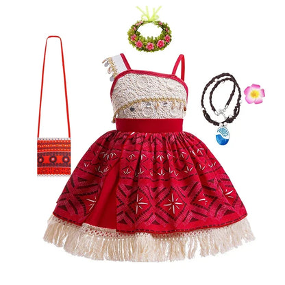 Children Cosplay Dresses Girls Moana Princess Dress for Kid Halloween Maui Vaiana Costume Children Birthday Party Clothes Set