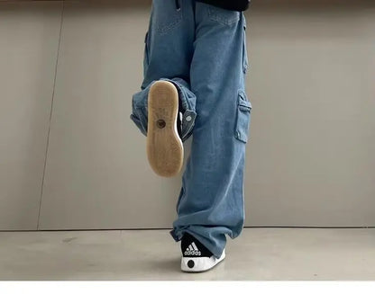 Y2K Cargo Jeans Women's Baggy Wide Leg Multi-Pocket Fashion Denim Pants Harajuku Streetwear Female Vintage Loose Casual Pants