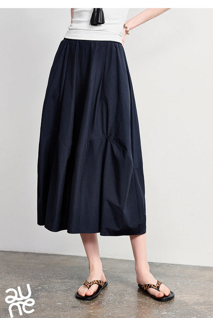 Women's A-Line Bud Skirt 2026 Summer New Split Detail Retro Puff Midi Skirt, Lightweight Outdoor Wear