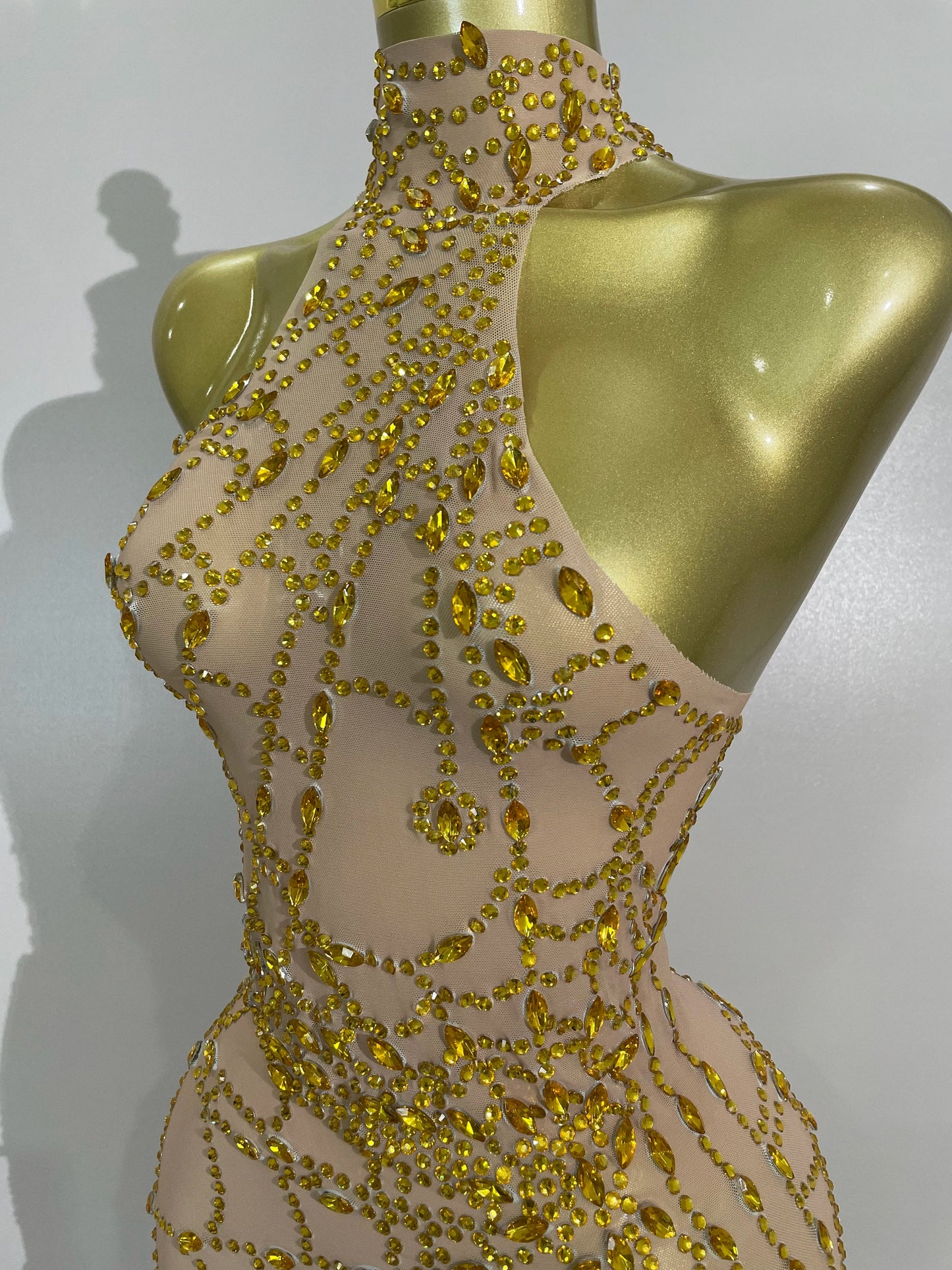 STOCK Sparkly Diamond Sexy Mesh Asymmetric Bodycon Mini Dress Women Nightclub Bar Party Show Gogo Dancer Clothing Stage Costume