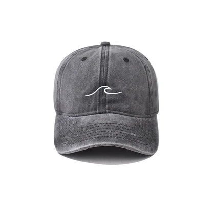 Washed Cotton Wave Embroidered Baseball Cap Unisex Adjustable Dad Hat Casual Retro Style Cap for Men Women Daily Street Wear