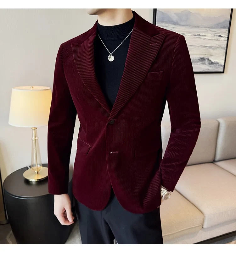 Stripe Suit Jacket For Men Autumn Winter Business Slim Fit Tailcoat Formal Wedding Party Fashion Casual Suit Coat 4XL-M