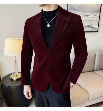 Stripe Suit Jacket For Men Autumn Winter Business Slim Fit Tailcoat Formal Wedding Party Fashion Casual Suit Coat 4XL-M