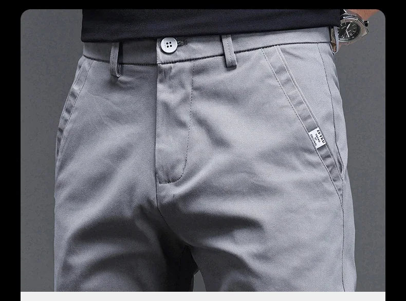 2024 Spring Summer Men's Casual Pants 97.8% Cotton Business Korean Fashion Slim Fit Stretch Gray Black Khaki Trousers Male Pant