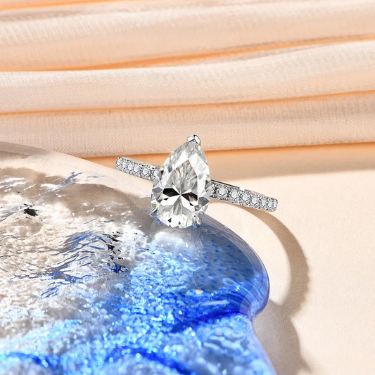 Nouvelles bagues en moissanite couleur D, coupe poire 3.0ct, en argent sterling S925, bague de fiançailles ou de mariage classique pour femme, bijoux raffinés
