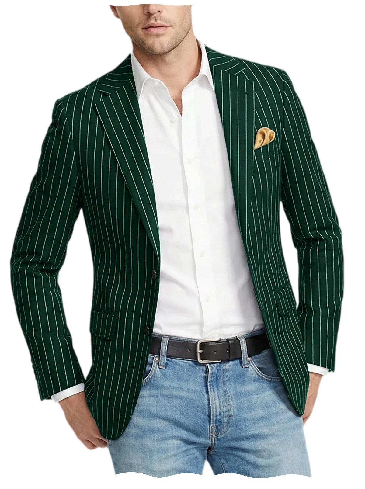 Men's Pinstripe Blazer Jacket Casual Slim Fit Striped Blazer With Patch Pocket For Business Casual Wedding Daily Wear