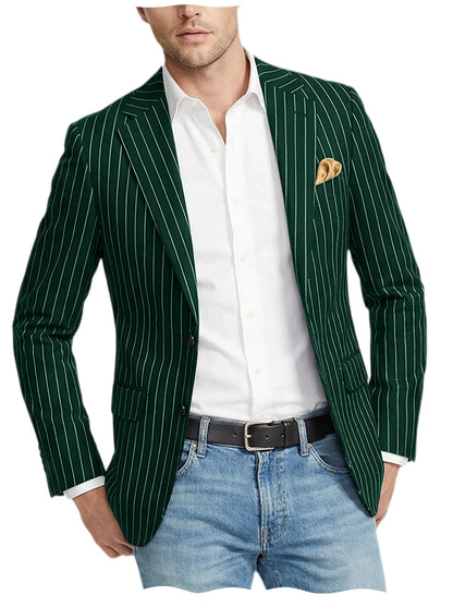 Men's Pinstripe Blazer Jacket Casual Slim Fit Striped Blazer With Patch Pocket For Business Casual Wedding Daily Wear