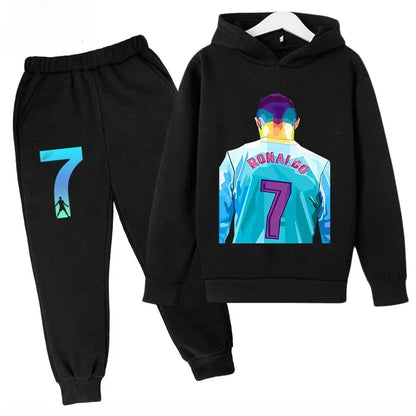 Quick-Dry CR7 Kids Tracksuit 7-13Y Ronaldo 7# Print Sports Outfit Breathable Fabric Active Wear Kids Boutique Clothes
