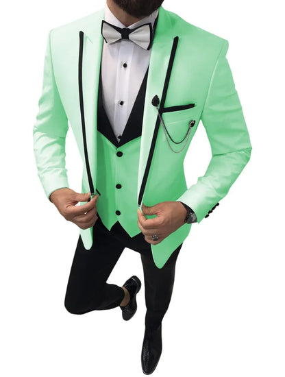 Men Suits Slim Fit One Button Casual Business Groomsmen Brown Peak Lapel Tuxedos For Formal Wedding (Blazer+Pants+Vest)