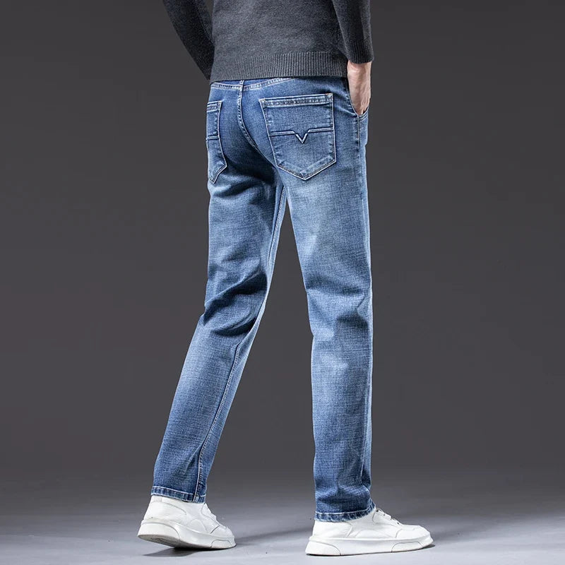 Autumn Winter New Business Men's Jeans Classic Fashion Stretch Washed Casual Denim Trousers Comfortable Straight Male pants