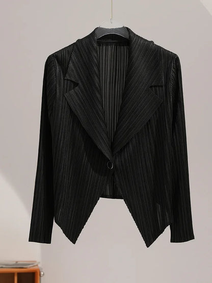 Miyake Pleated Coat Women's Early Autumn New Style 2023 Fashionable Versatile Suit Collar One Button Temperament Short Suit Top