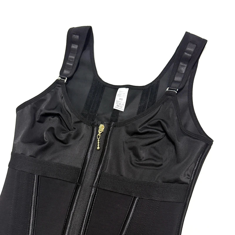 Shapewear Women Fajas Waist Trainer Tummy Control Vest Body Shaper 17 Steel Bones 3-Row Hooks Zipper Adjustable Strap
