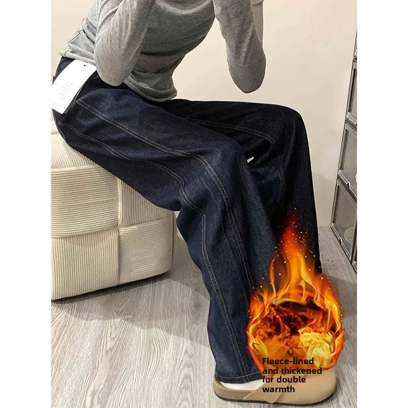 High Waist Wide Leg Blue Jeans Women's Autumn Winter New Sle Pear ape Retro High Waist Straight Cut Pants Commute Sle