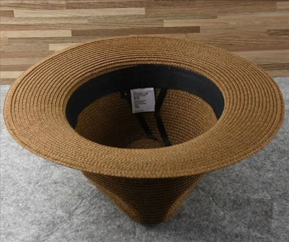 Unisex Panama Straw Hat Wide Brim Summer Beach Sun Protection Fedora Style - Sizes 55-57/58-60/61-64cm (Large/Plus)"