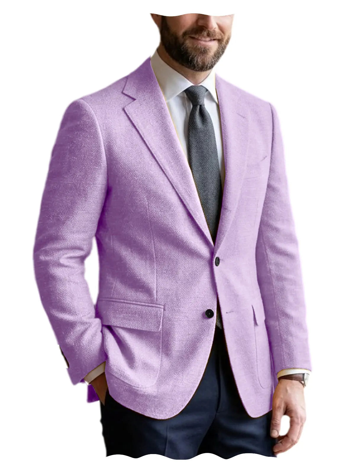 Men's Linen Blazer Notched Lapel 2 Button Slim Fit Suit Jacket Lightweight Breathable Men Business Wedding Party for Spring