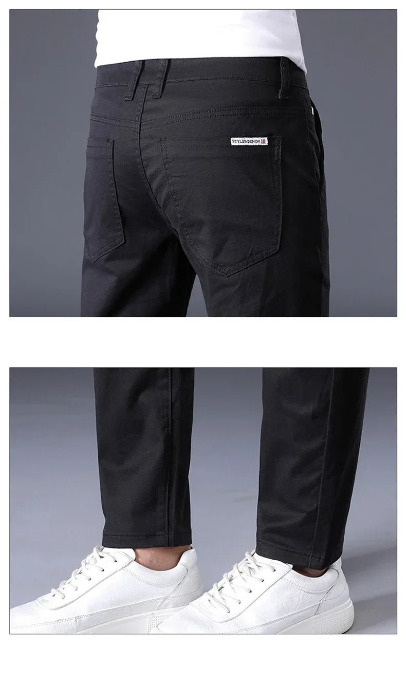 Summer Thin Men's Casual Pants Cotton 7 Colors Classic Style Elastic Straight Slim Fit Business Fashion Long Trousers Male