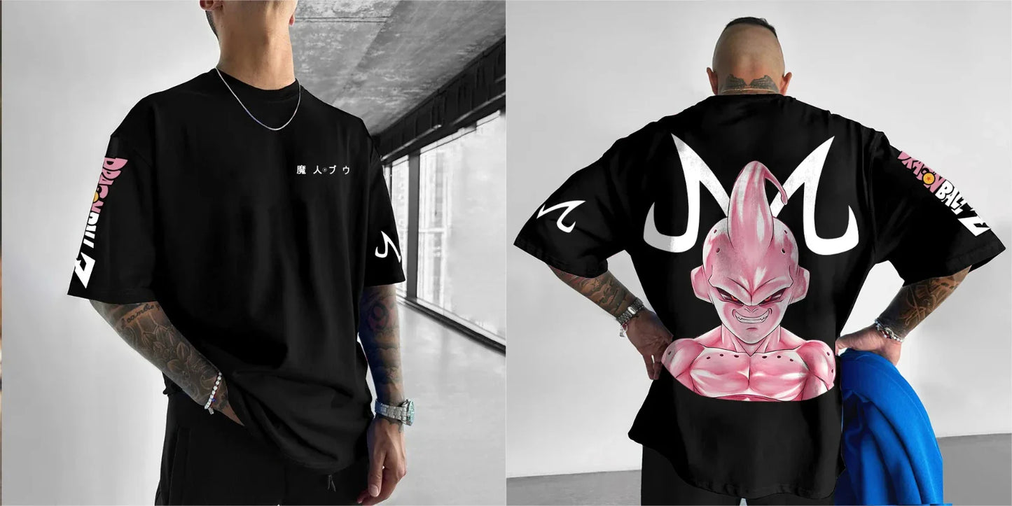 Dragon Ball Men's T-Shirt Majin Buu Japanese Anime Summer Boy Children's Short Sleeve Trend Oversize Versatile Parent-Child Wear