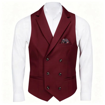 Men Vest Black Solid Double Button With Lapel Waistcoat For Business Wedding Party Banquet Prom Daily Casual Men Suit Vest