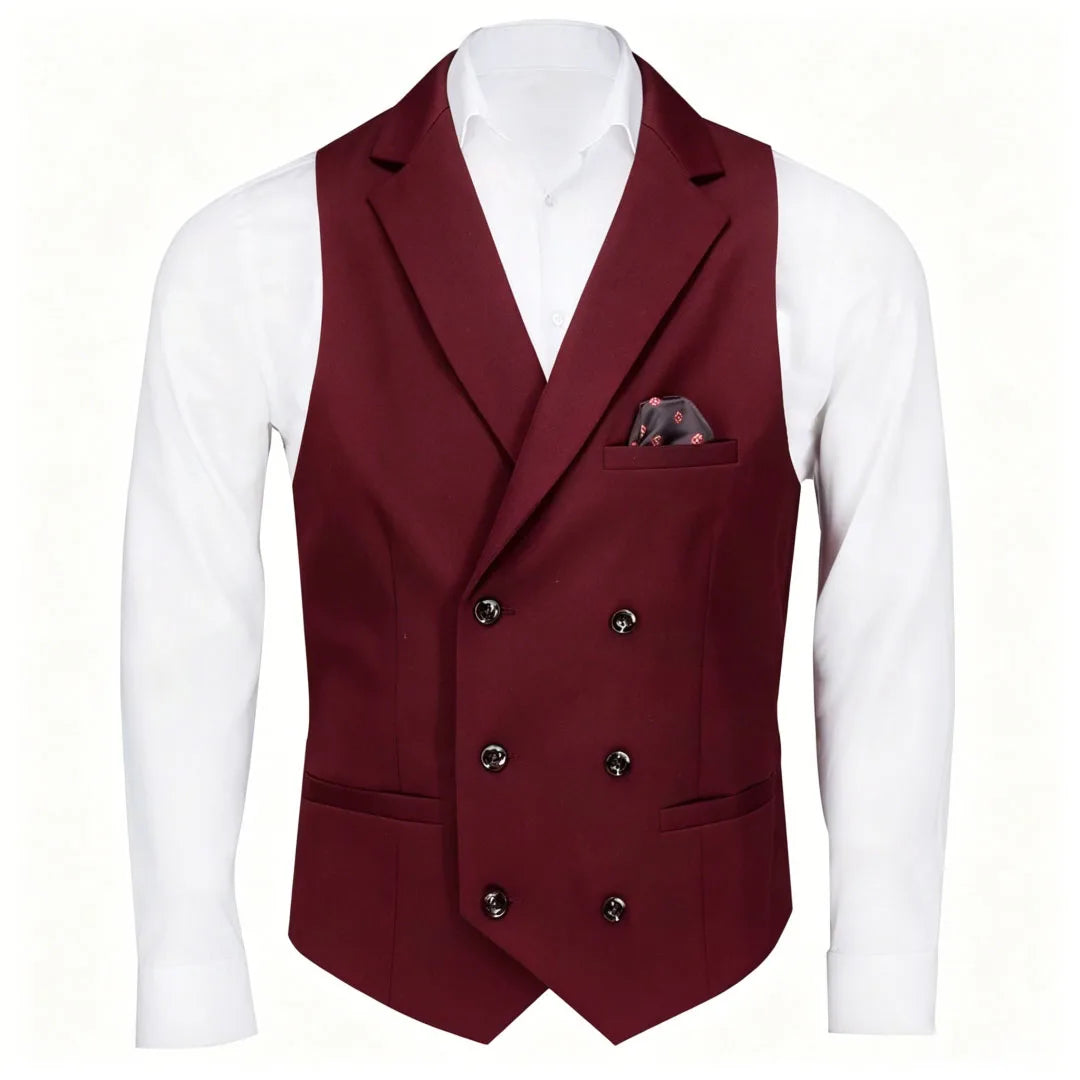 Men Vest Black Solid Double Button With Lapel Waistcoat For Business Wedding Party Banquet Prom Daily Casual Men Suit Vest