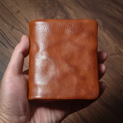 Luxury Genuine Leather Small Lightweight Bifold Wallet Men Women Money Clip Credit Card Holder with Hidden Zipper Pocket