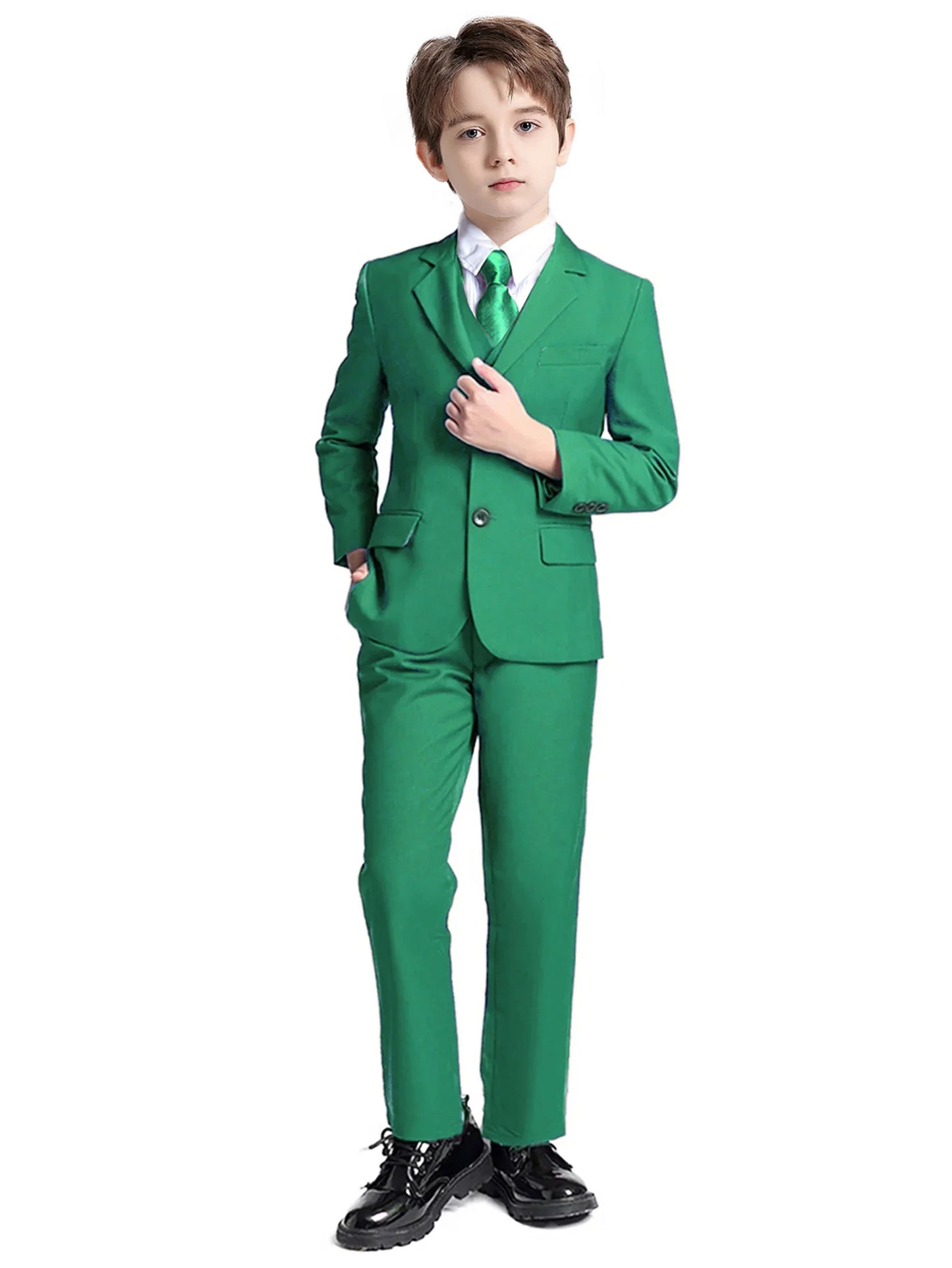 Boys Suits 4-Piece Jacket Vest Pants Tie Random Teen Dress Wedding Performance Prom Formalwear Classic Slim Elegant Age 2-16Y