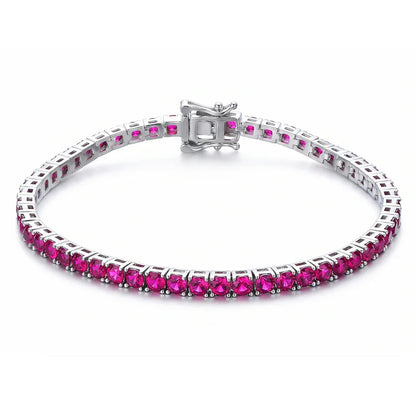 925 Silver Tennis Bracelet, 3mm Pave CZ, Dark Ruby/Rainbow/Blue/Green/Black, Eternity Design, Fine Jewelry for Women
