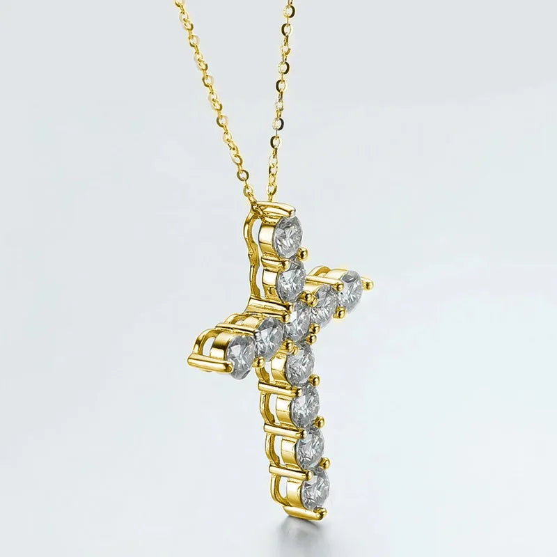 Certified 3.5MM Moissanite Necklace 14K Gold Filled Cross Pendant Necklace for Women Europe and America Vintage Jewelry