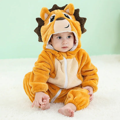 Winter Baby Rompers Baby Pijamas Panda Tiger Leopard Monkey Fox Animal Cartoon Hooded Jumpsuits Cosplay Costume Boys Girl Pajama
