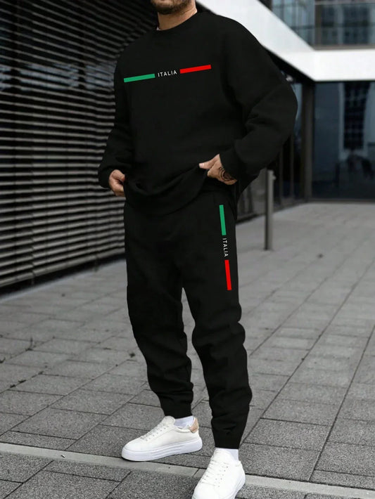 Autumn Mens Tracksuit Italy O Neck Sweatshirt Sweatpants Casual Sports Single Piece Tops Pants Man Clothing Hip Hop Streetwear