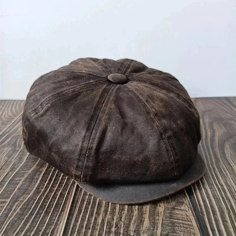 XL 60cm Waxed Paper Newsboy Cap - Men's Windproof Octagonal Beret, All-Season Durable Work & Casual Hat