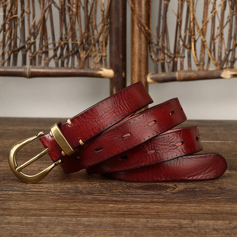 2.3CM Pure Cowhide High Quality Genuine Leather Belts for Women Copper Buckle Fancy Vintage Ladies Thin Belt Jeans Cowboy Cintos