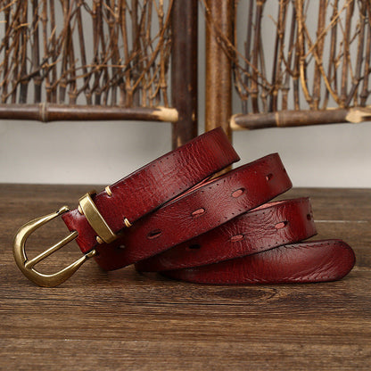 2.3CM Pure Cowhide High Quality Genuine Leather Belts for Women Copper Buckle Fancy Vintage Ladies Thin Belt Jeans Cowboy Cintos