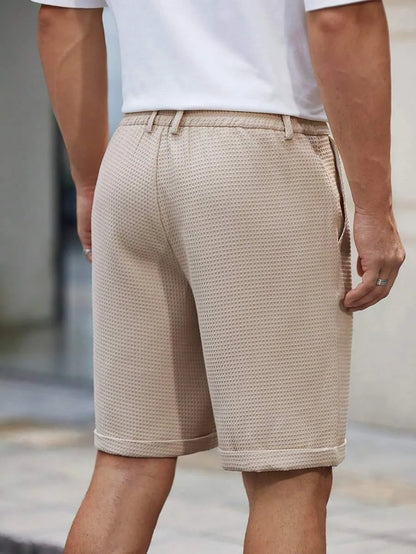 Men's Waffle Texture Slim Fit Shorts Solid Color Button Waist Summer Casual Outdoor Multi-Color Trousers