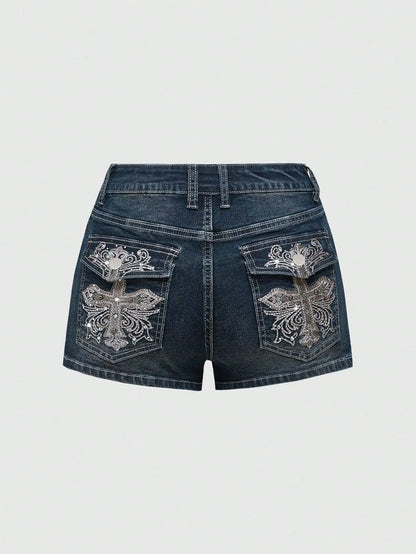 Summer Korean Sexy Low Waist Women Denim Short American Lady Y2K Elastic Slim Cotton Hot Jorts Female Embroidery Wrapping Jeans