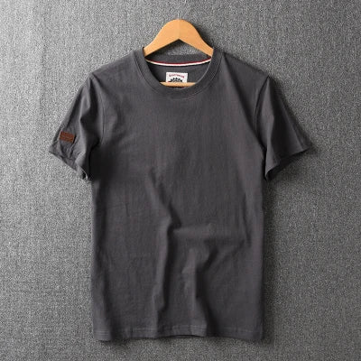 Summer New American Retro Short-sleeved O-neck Solid Color T-shirt Men's Fashion Simple 100% Cotton Washed Casual Sport Tops